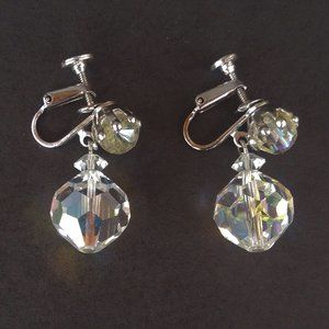Vintage Aurora Borealis Swarovski Crystal Dangle Screw-Back Earrings